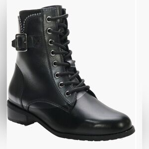 David Tate Black Leather College Bootie Lace Up Zip Size 9 WW NEW!